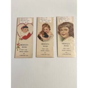 3 Vintage Heintz's  Shoes Bookmarks c. 1910 Toddlers